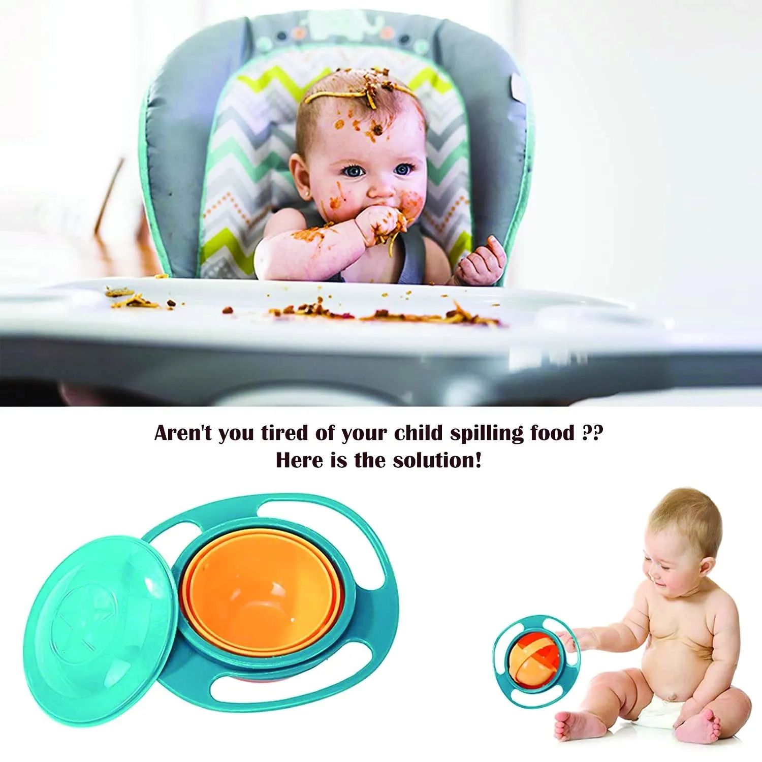 Portable Non-Spill Toddler Gyro Bowl 360° Rotating Dish