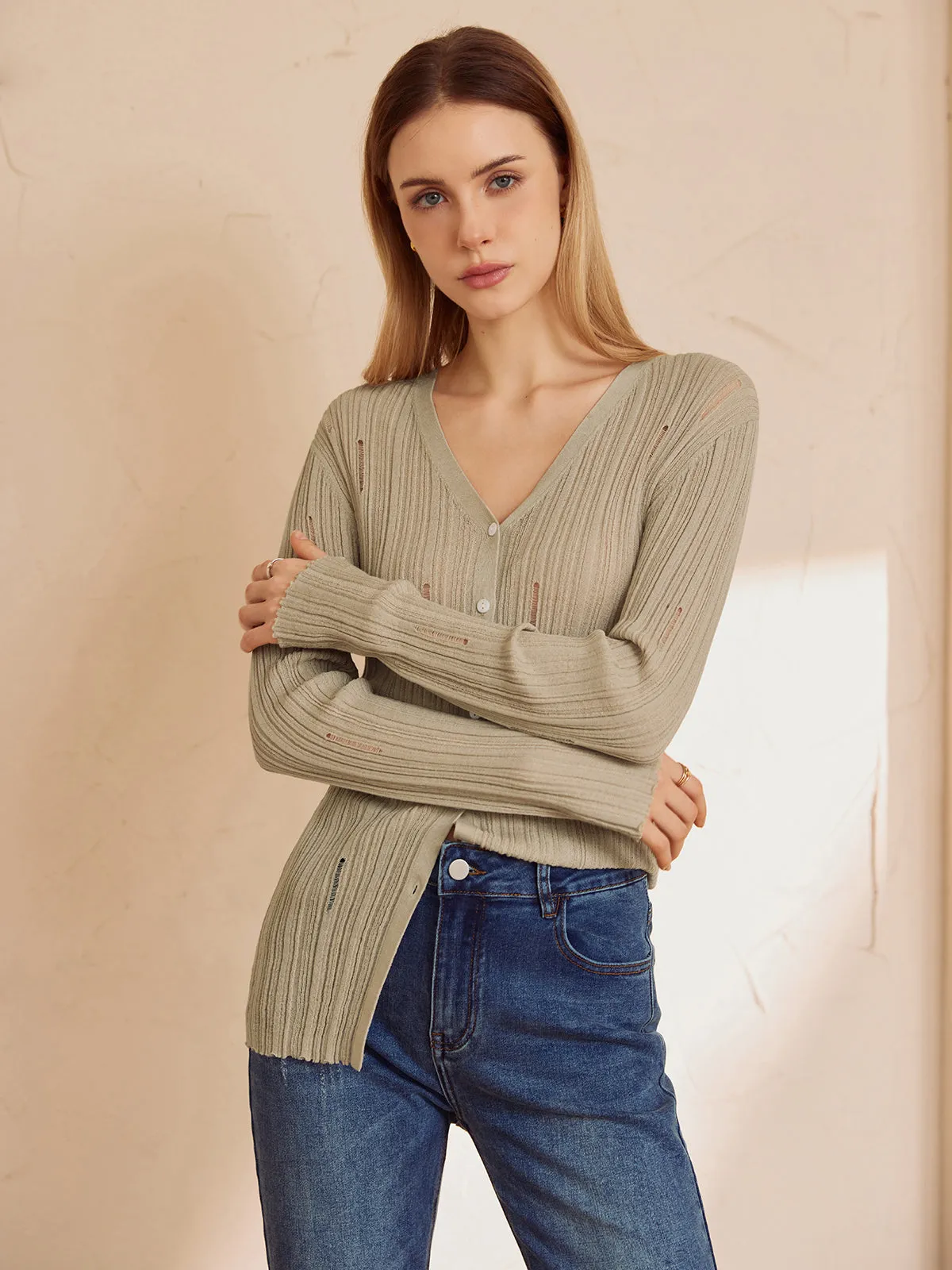 Ripped Button Graceful Long Sleeve Shirt