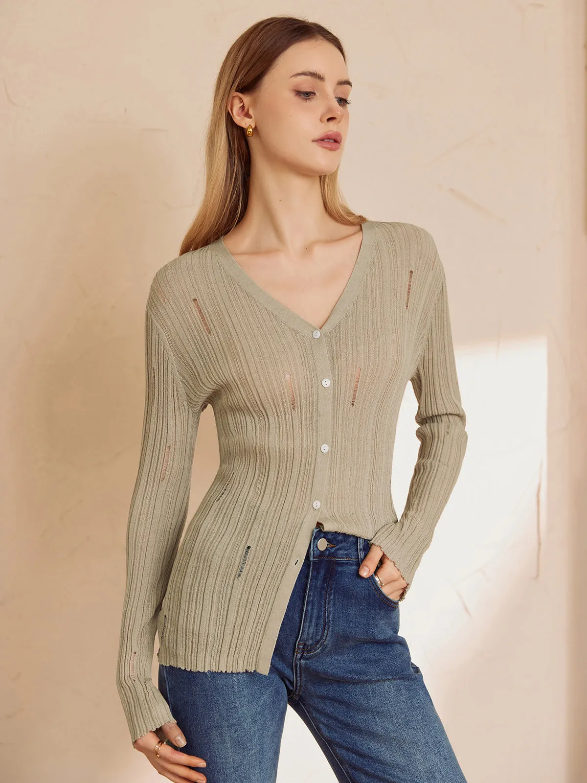 Ripped Button Graceful Long Sleeve Shirt
