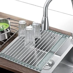 Roll Up Drying Rack Over Sink Drainer Shelf Foldable Dish Drainer