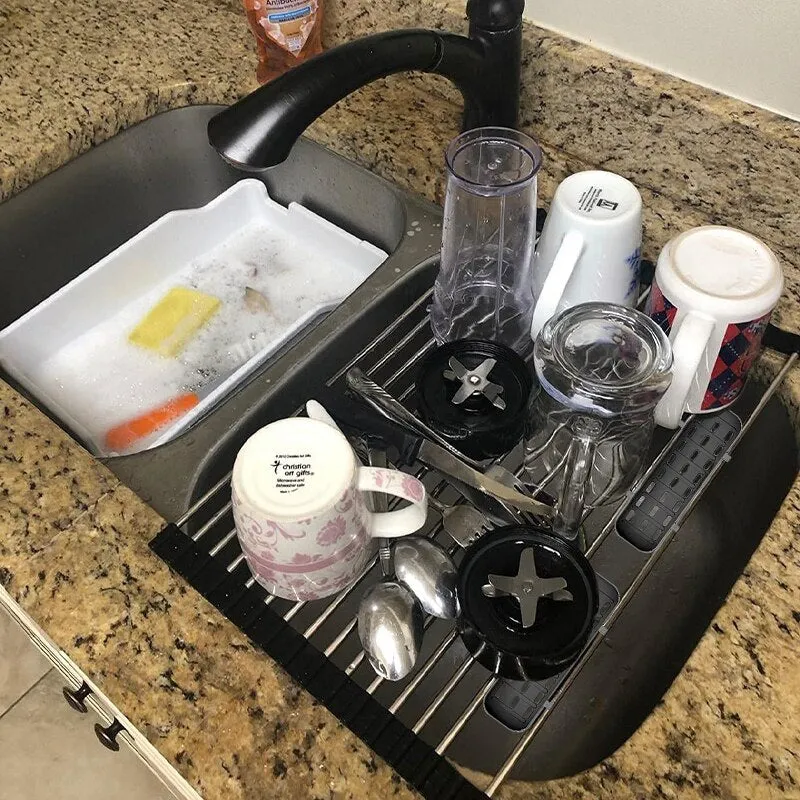 Roll Up Drying Rack Over Sink Drainer Shelf Foldable Dish Drainer