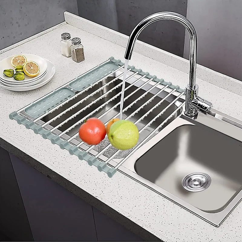 Roll Up Drying Rack Over Sink Drainer Shelf Foldable Dish Drainer