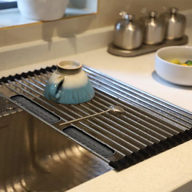 Roll Up Drying Rack Over Sink Drainer Shelf Foldable Dish Drainer