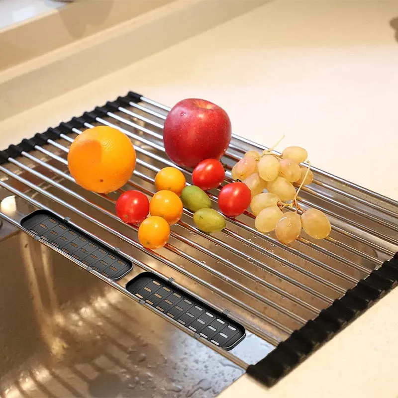 Roll Up Drying Rack Over Sink Drainer Shelf Foldable Dish Drainer