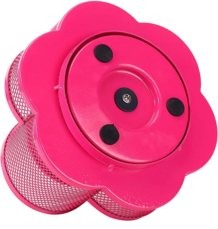 Rotating Fuchsia Metal Mesh 7-Compartment Desktop Office Supplies Organizer Caddy