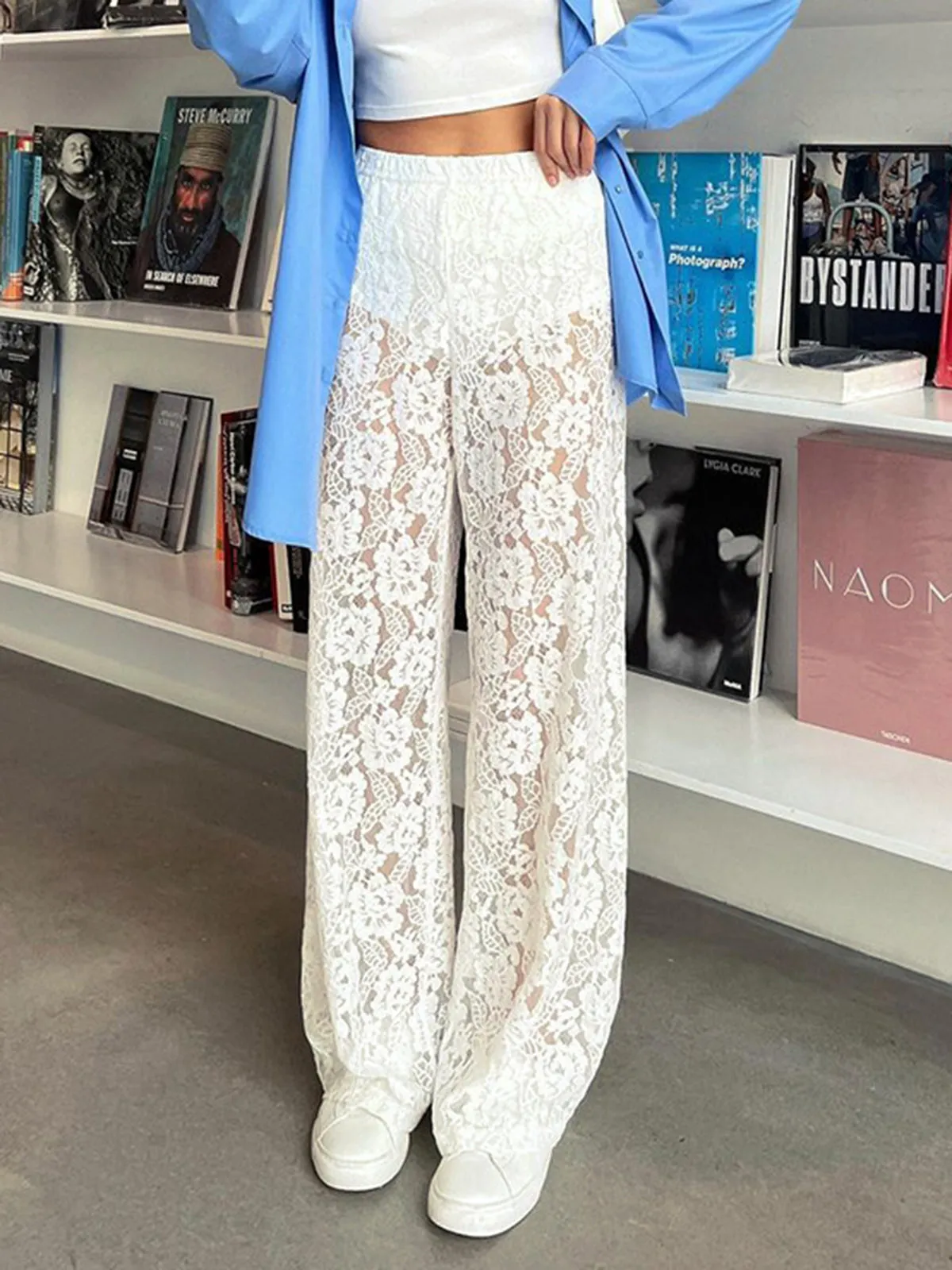 Sheer Lace Graceful Wide Leg Pants