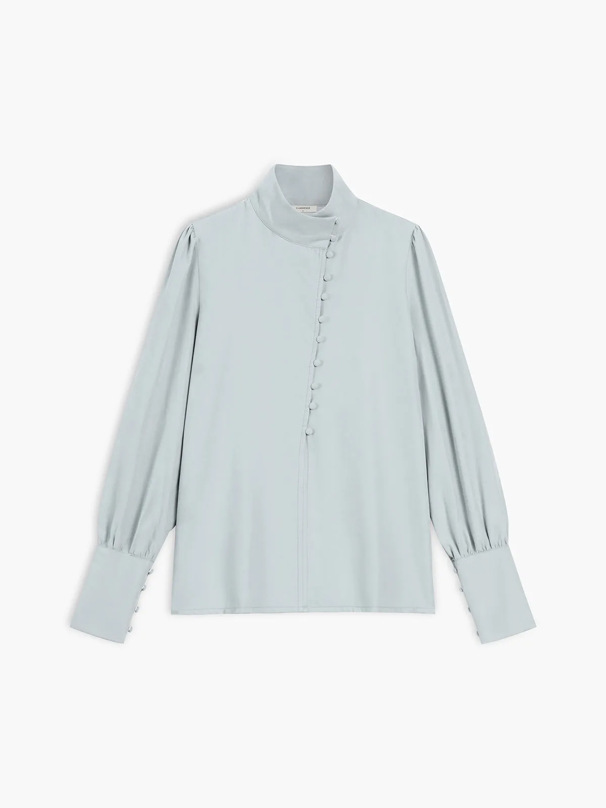 Solid Button Graceful Stand Collar Shirt