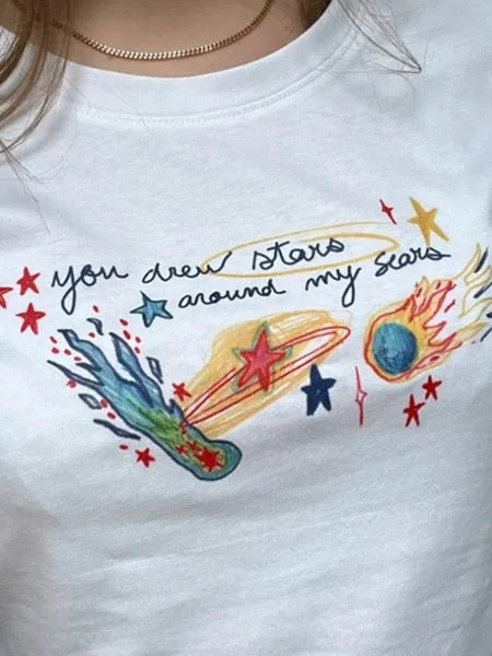 Stars Letter Stylish Graphic White Tee