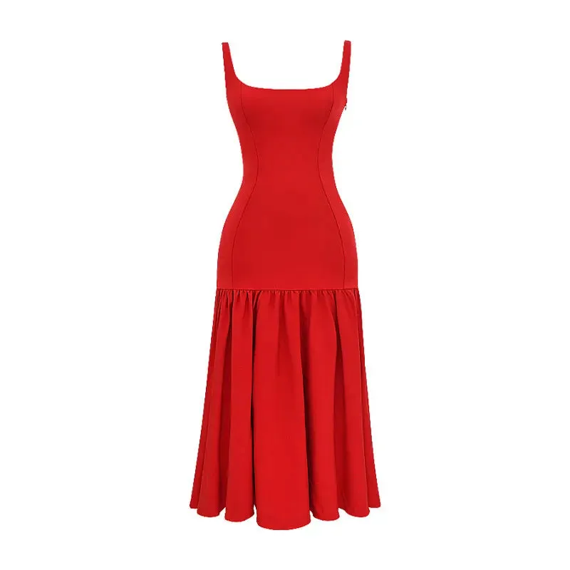 Strappy Pleated Stylish Midi Dress