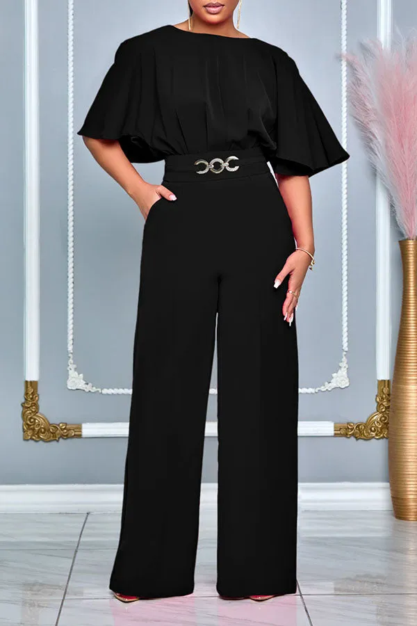 Stylish Flutter Sleeve Ruched Jumpsuit