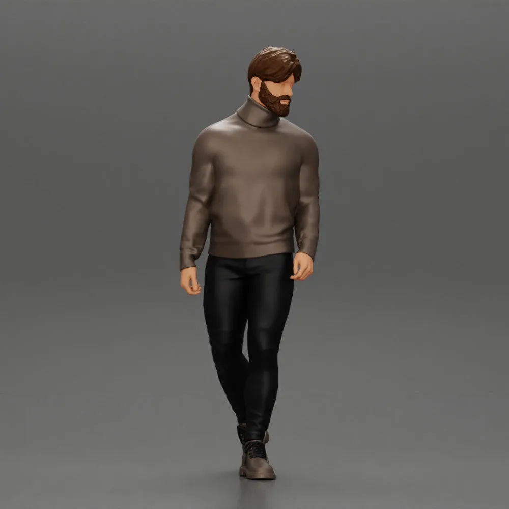Stylish Man Walking in Turtleneck