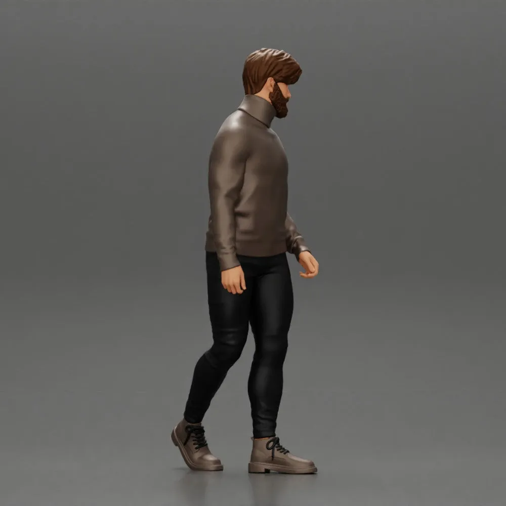 Stylish Man Walking in Turtleneck