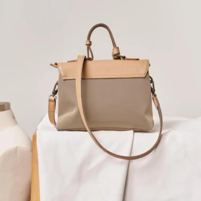 Stylish Women's Nylon And Leather Satchel Bag Side Bags For Women