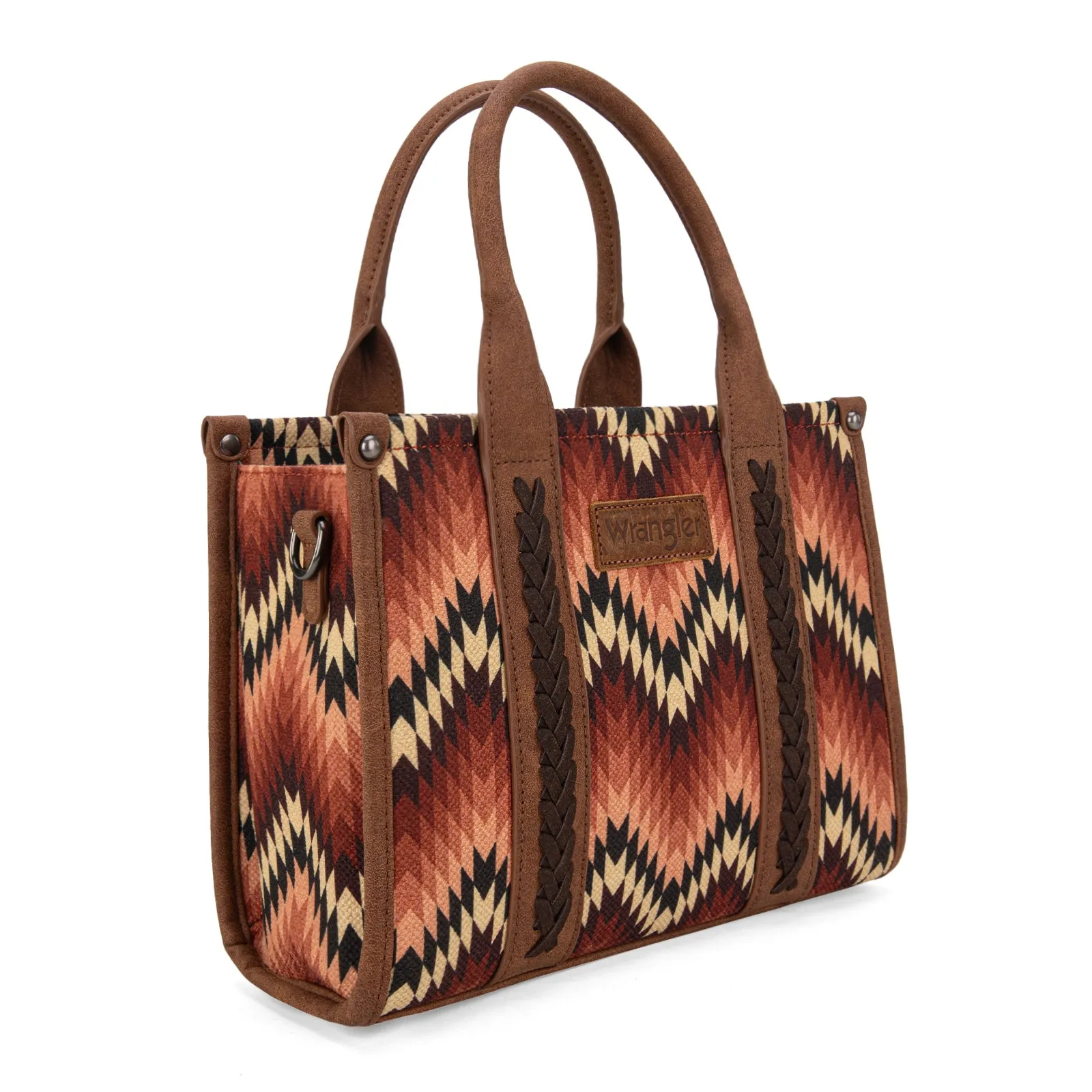WG2211-8120S   Wrangler Southwestern Pattern Dual Sided Print Tote/Crossbody - BROWN