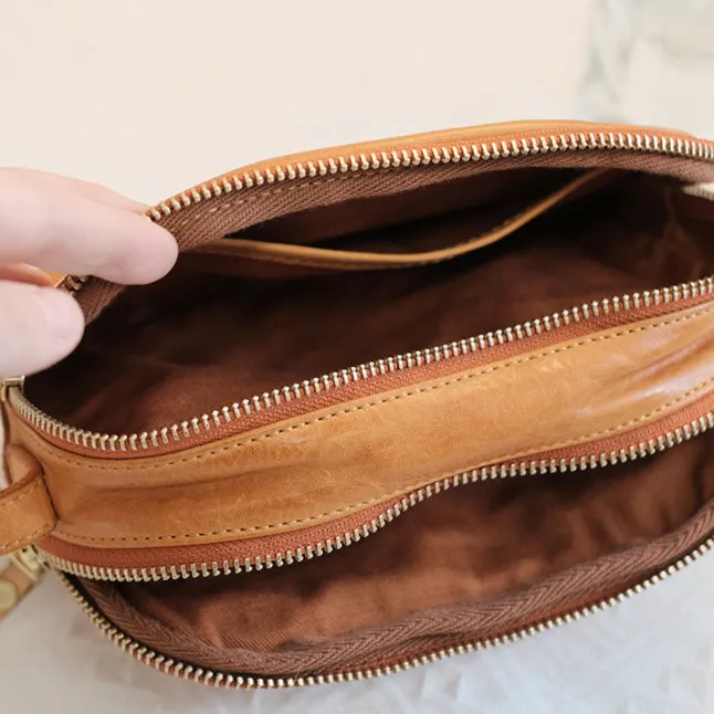 Womens Small Leather Crossbody Purse Brown Shoulder Bag For Women